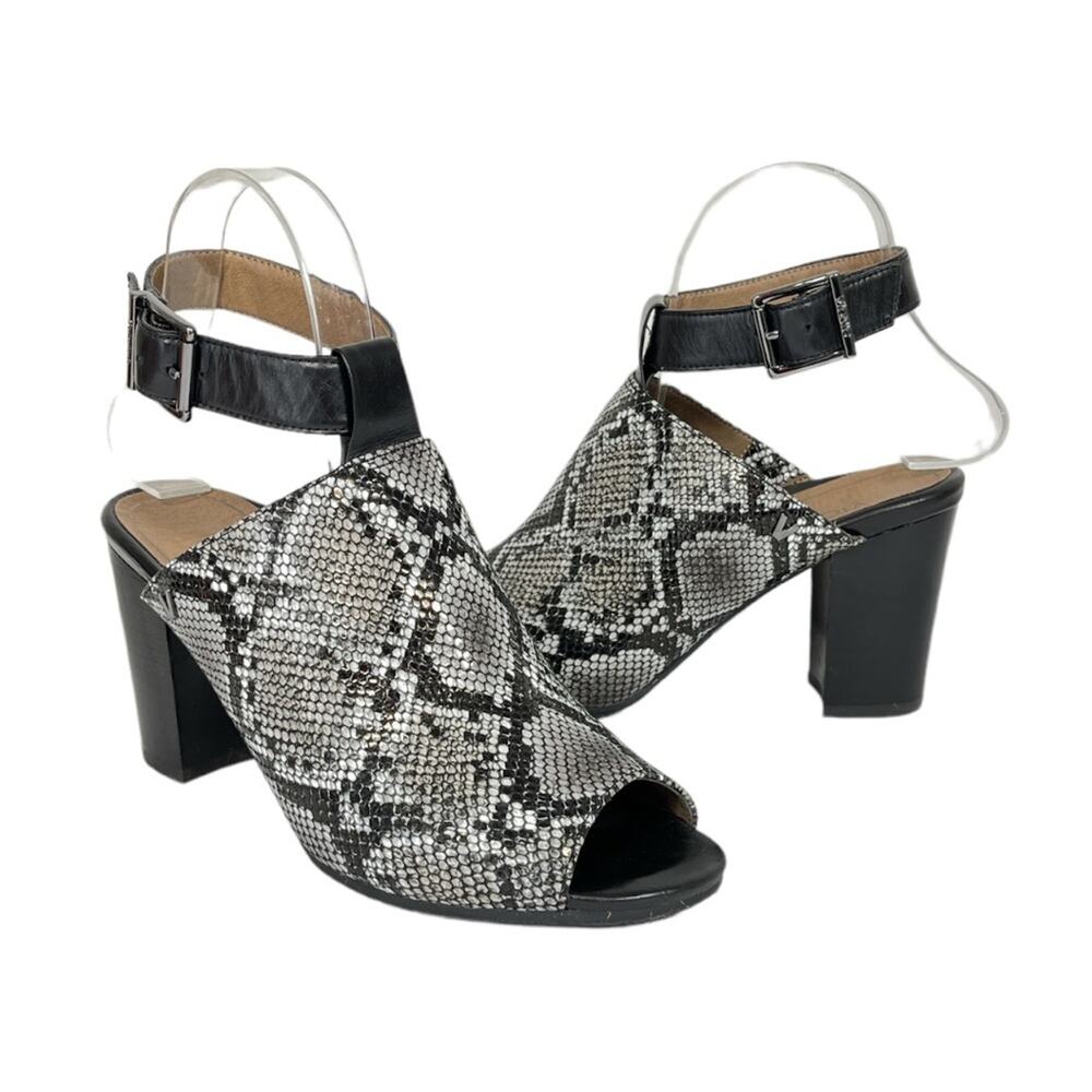 Vionic Perk Kaia Snake Stacked Heels Peep Toe Womens 7
